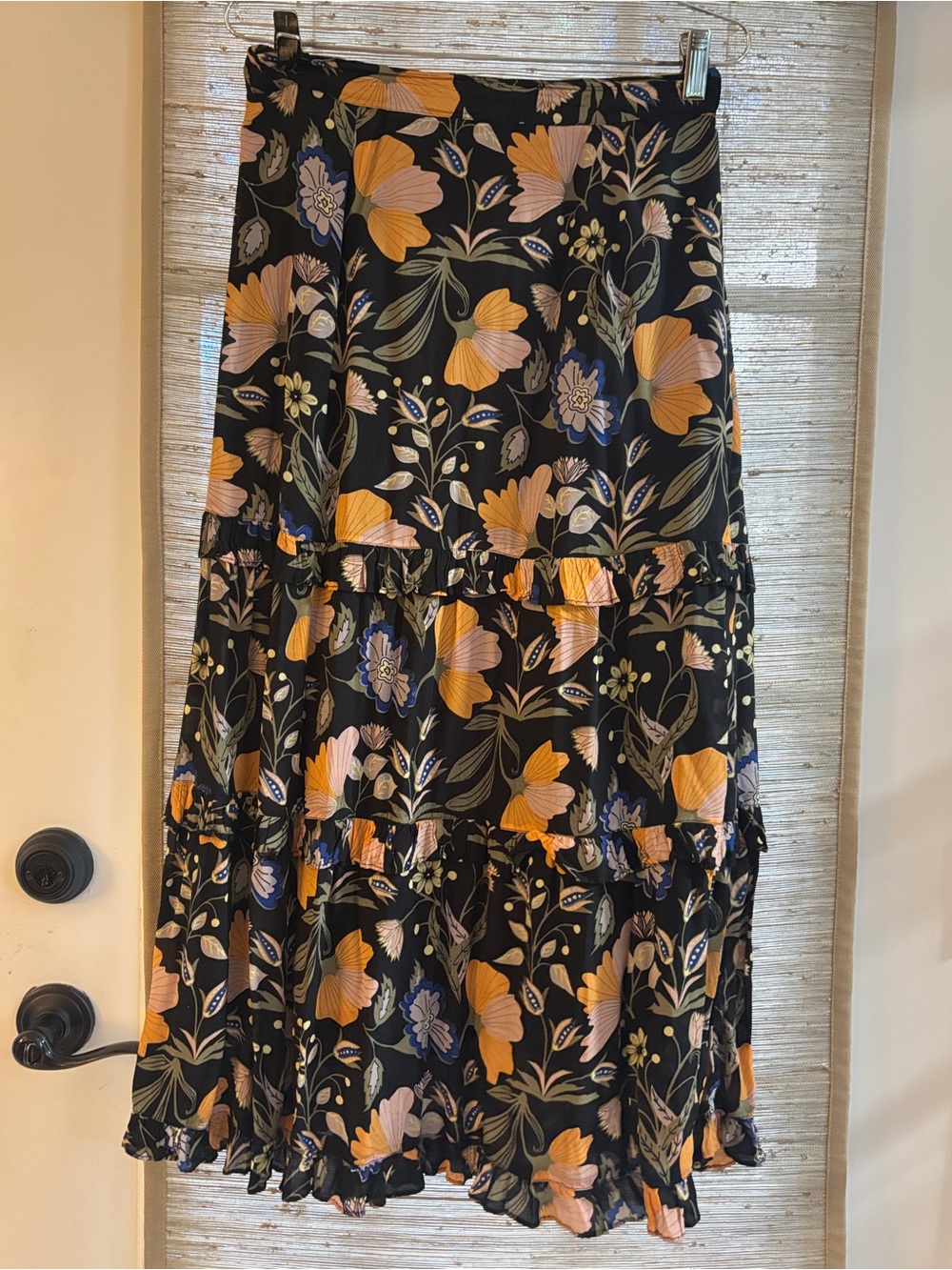 Black Floral Maxi Skirt with Yellow & Lavender Blooms